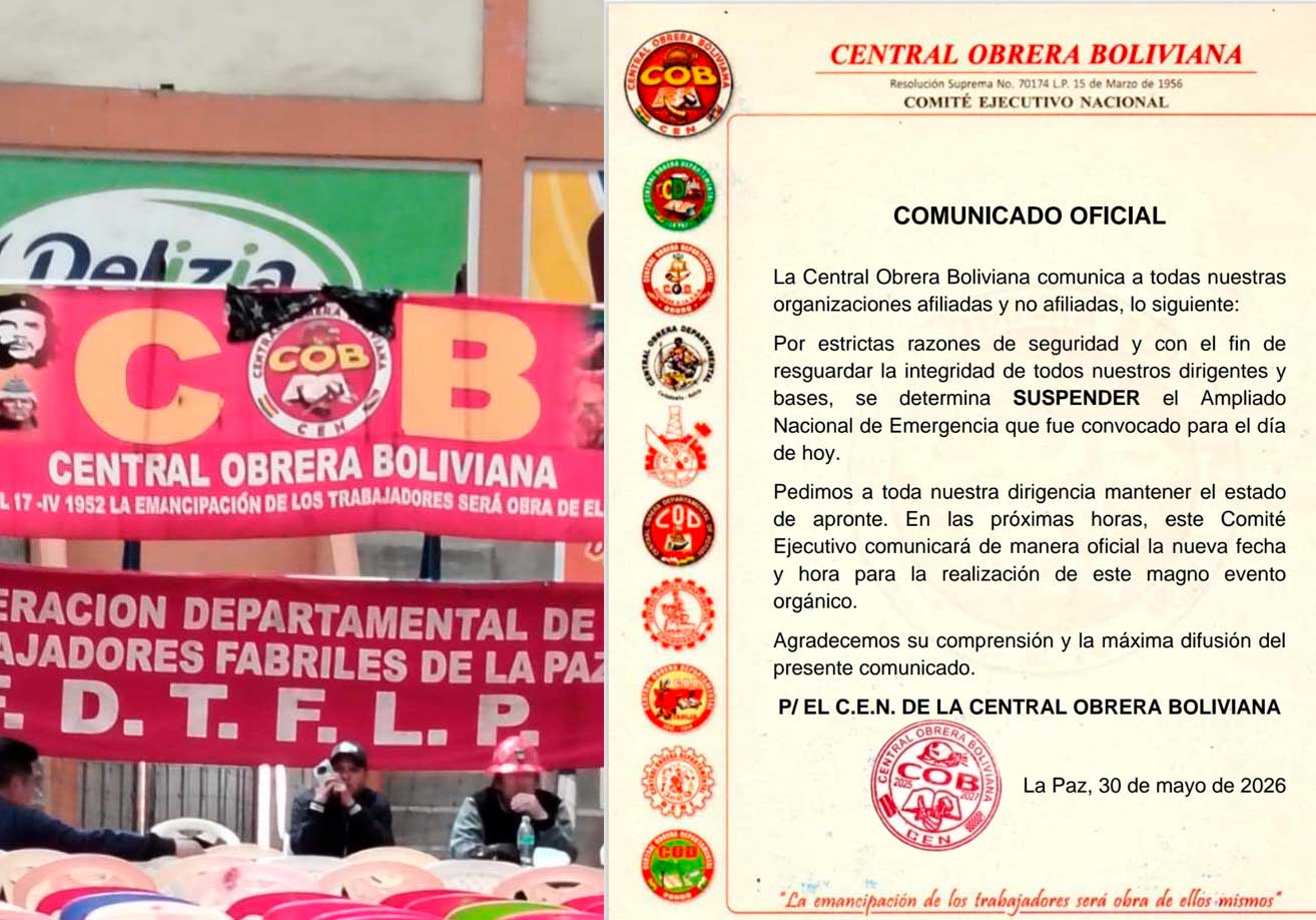 Por seguridad, COB suspende el ampliado donde decidiría si iba a asistir al diálogo